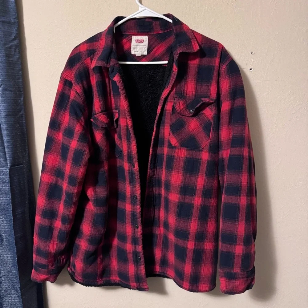 Levi’s buffalo plaid shacket sherpa lined flannel shirt - Picture 4 of 8